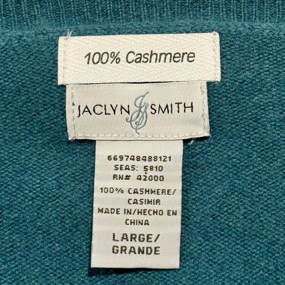 Jaclyn Smith Sweater Cashmere Preppy Luxe Minimalist Quiet Luxury Teal Large - Picture 3 of 7